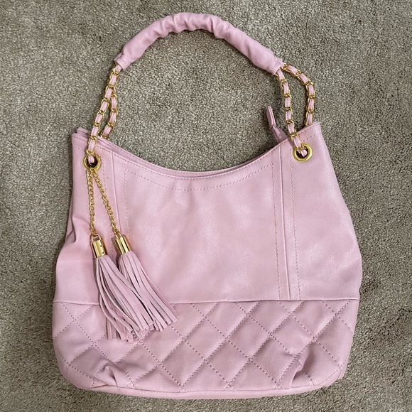 Braciano Faux Leather Barbie Pink Gold Tone Chain Tassel Zippered Shoulder Bag - Picture 1 of 2